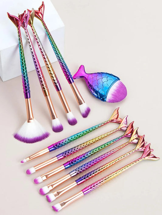 Lot de 11 pinceaux de maquillage - Mermaid